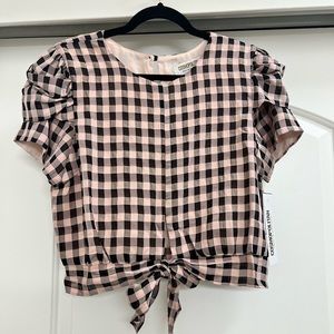Dress the Population Gingham Tie Front Top